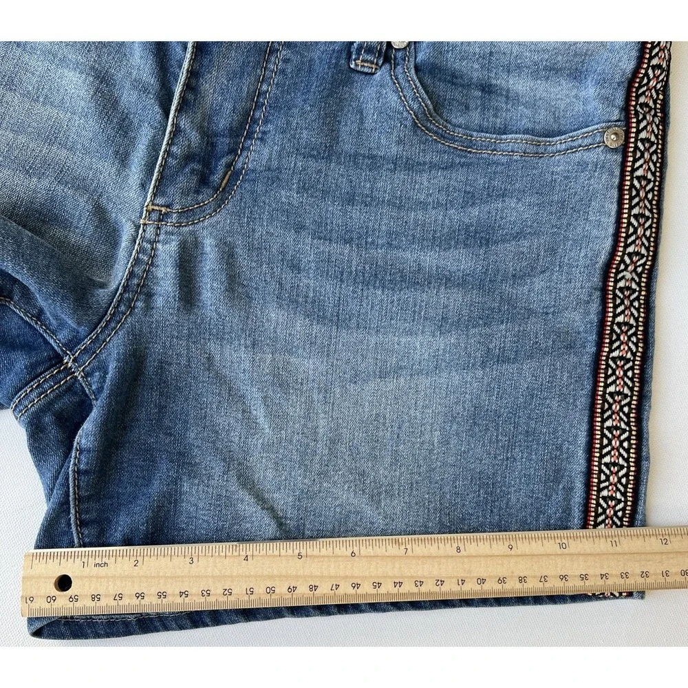 7 Shorts Denim Womens 10 High Waist Embroidered Boho Stretch Medium Wash